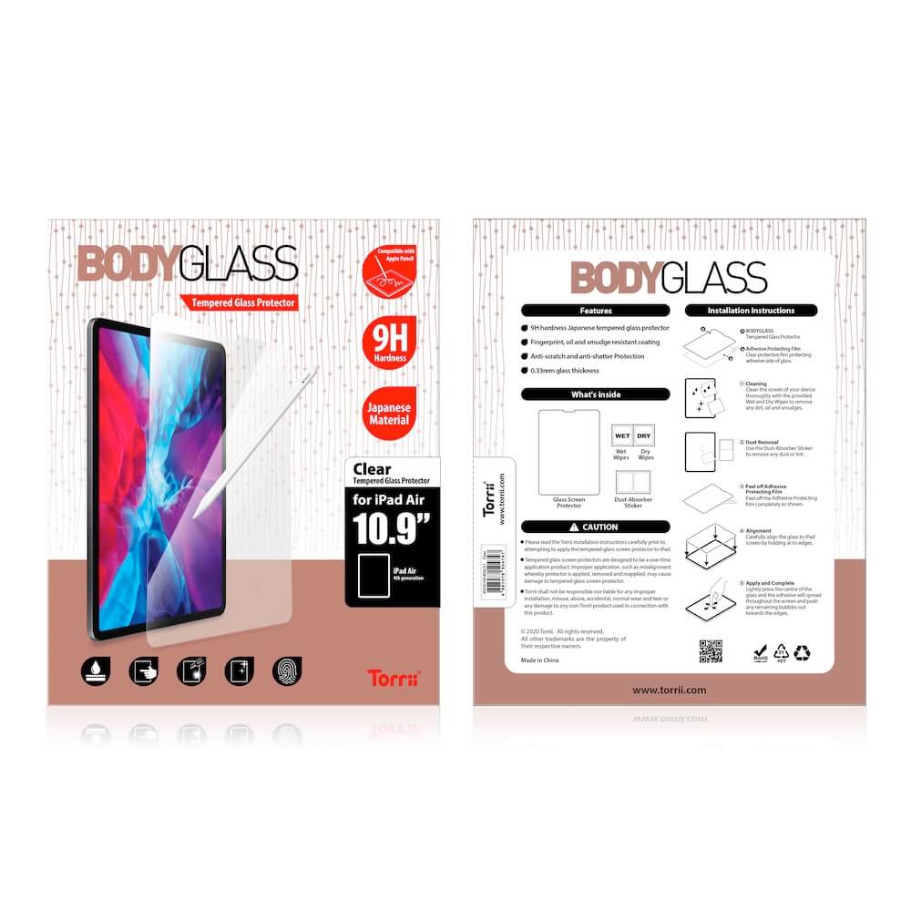 Torrii BodyGlass Clear Tempered Glass Screen Protector for iPad Air 5 (2022), iPad Air 4 (2020) (clear)