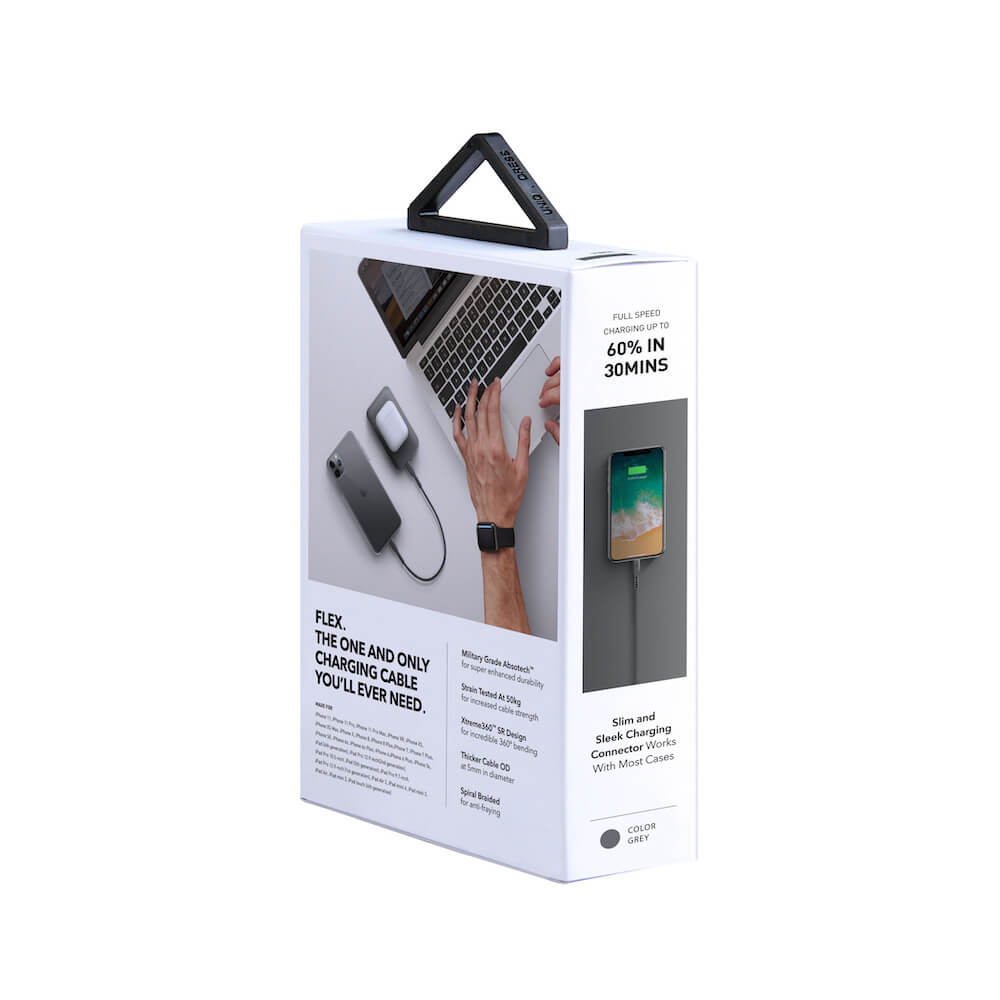 كابل يونيك فليكس USB-C إلى Lightning PD 18 واط (30 سم) (رمادي)