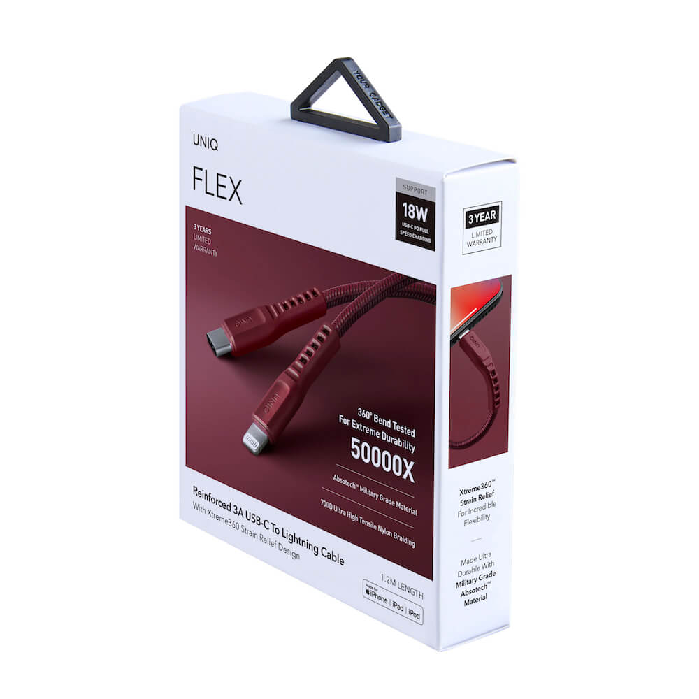 كابل UNIQ FLEX USB-C إلى Lightning لتخفيف الضغط بطول 1.2 متر