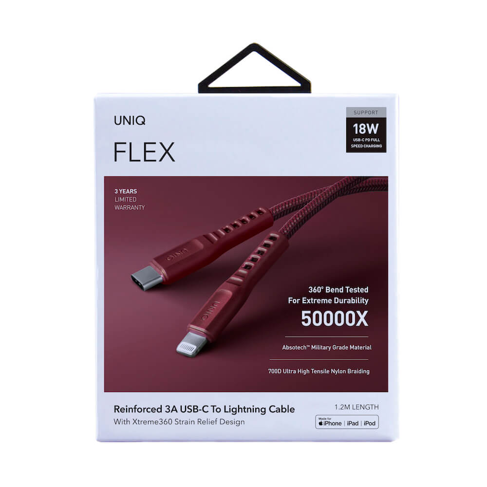 كابل UNIQ FLEX USB-C إلى Lightning لتخفيف الضغط بطول 1.2 متر