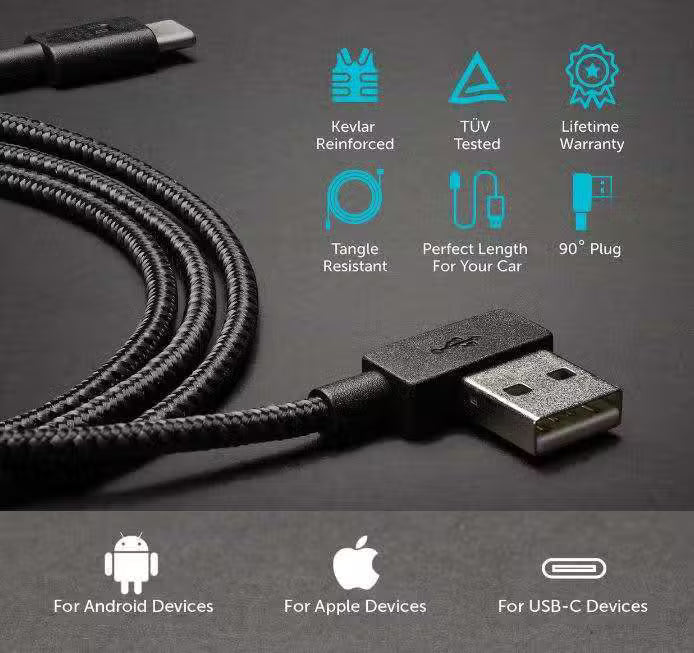 Nonda ZUS USB-A to USB-C cable - 1.2m black