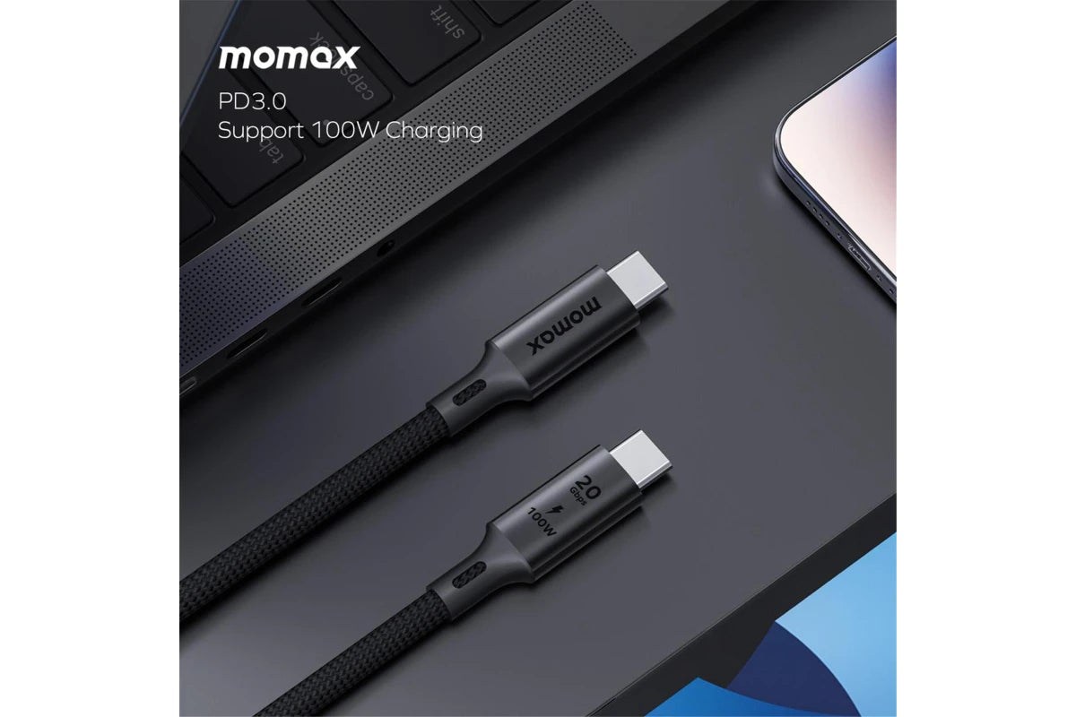 كابل Momax Elite 100W USB-C USB3.2 Gen 2X2 20Gbps بطول 1 متر (تيتانيوم)