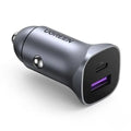 شاحن سيارة يوجرين ثنائي USB-A + USB-C 30 واط مع PD 3.0/QC 3.0 - رمادي 