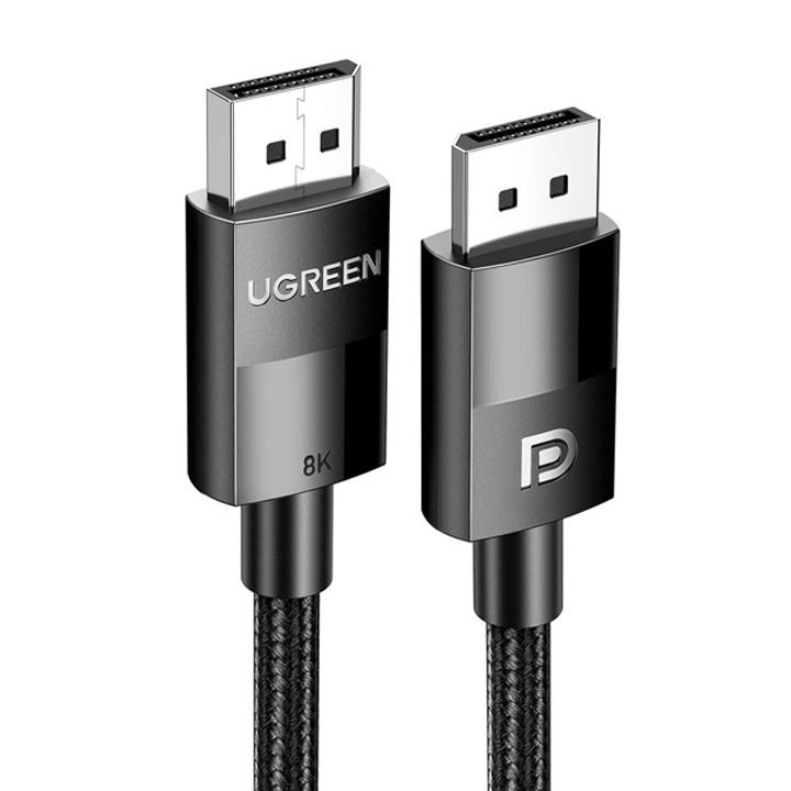 كابل 8K DisplayPort من يوجرين، 1.4، من منفذ DP إلى منفذ DP بطول 2 متر، 8K@60Hz/4K@165Hz/2K@240Hz/1080P@240Hz، أسود