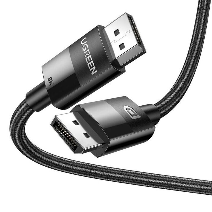 كابل 8K DisplayPort من يوجرين، 1.4، من منفذ DP إلى منفذ DP بطول 2 متر، 8K@60Hz/4K@165Hz/2K@240Hz/1080P@240Hz، أسود