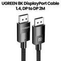 كابل 8K DisplayPort من يوجرين، 1.4، من منفذ DP إلى منفذ DP بطول 2 متر، 8K@60Hz/4K@165Hz/2K@240Hz/1080P@240Hz، أسود