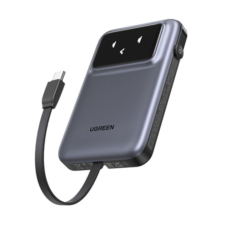 بنك طاقة يو جرين 10,000 مللي أمبير/ساعة مع روبوت شحن سريع 30 وات مع منفذ USB-C مدمج، رمادي