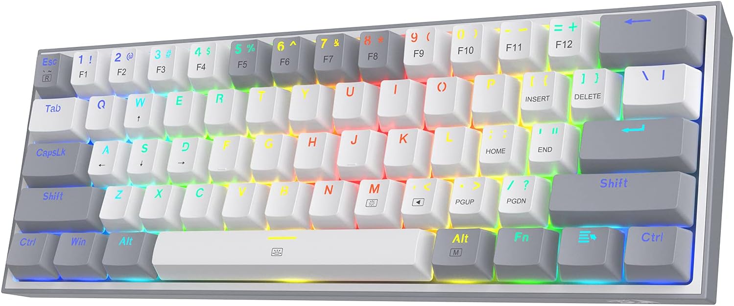 لوحة مفاتيح الألعاب الميكانيكية Redragon K617-RGB WG Fizz RGB - 61 مفتاحًا، سلكية، مفاتيح حمراء، أبيض/رمادي