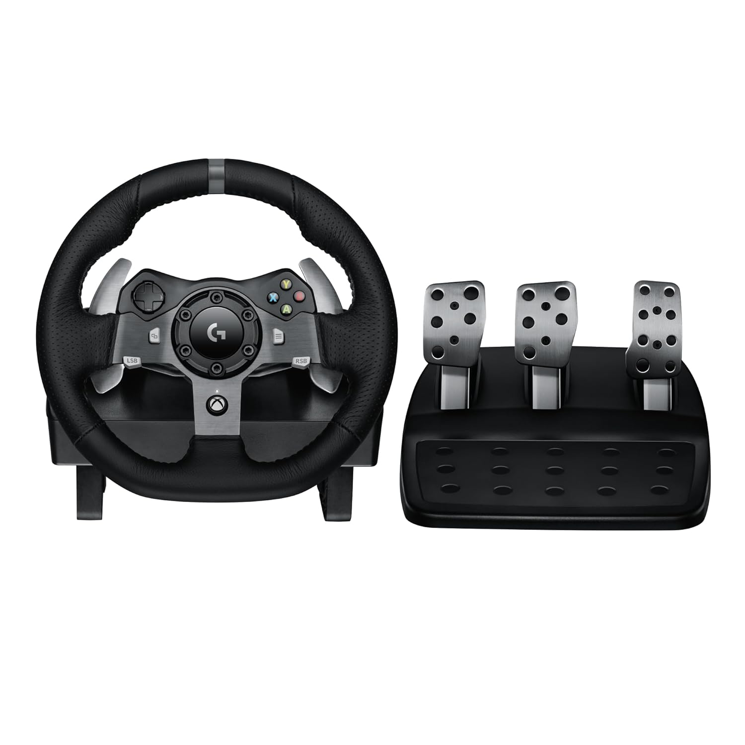 Logitech G92 Driving Force Racing Wheel and Floor Pedals, Real Force Feedback, Stainless Steel Paddle Shifters, Leather Steering Wheel Cover for Xbox Series X|S, Xbox One, PC, Mac - Black