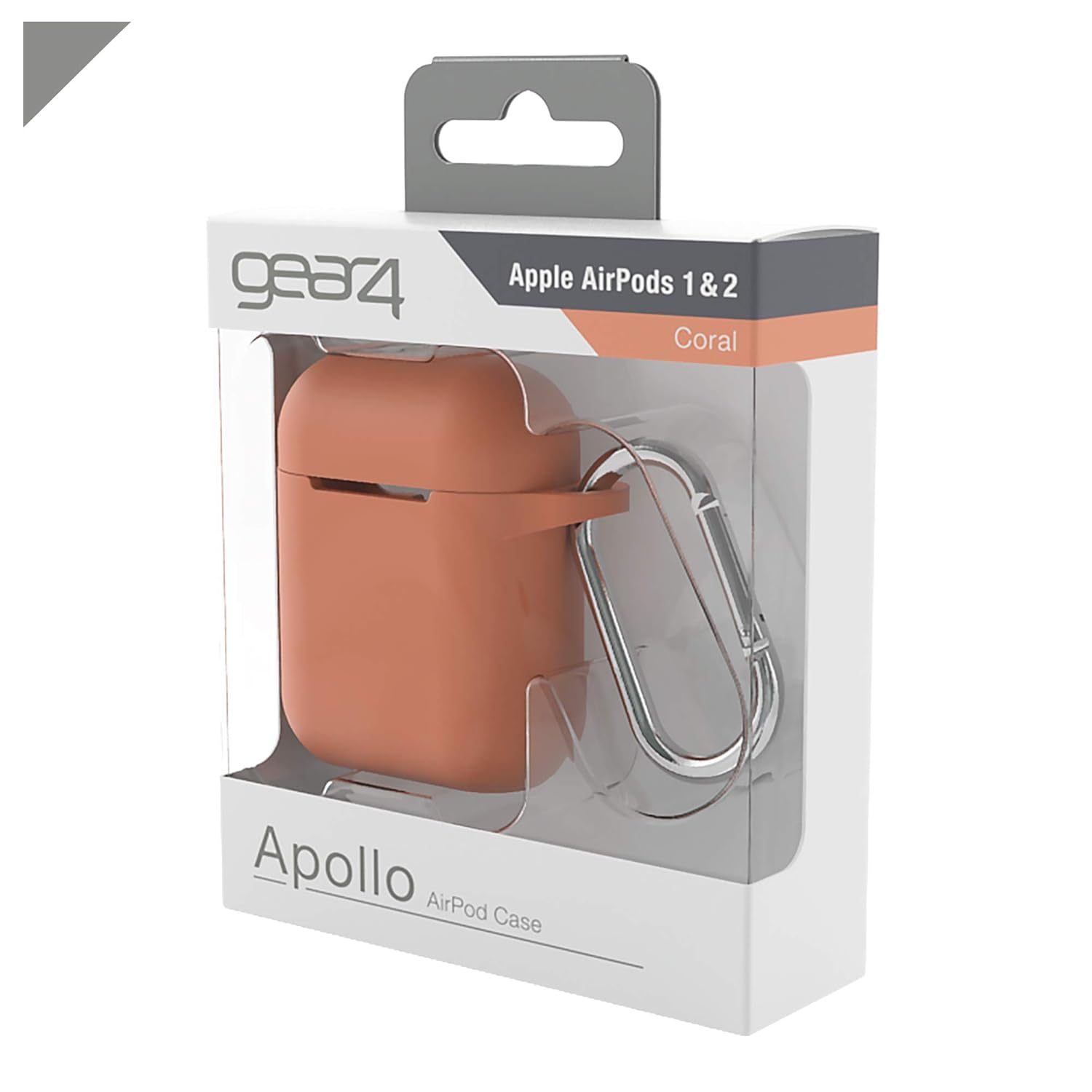 حافظة Airpods من GEAR4 Apollo، حافظة خفيفة الوزن من السيليكون لحماية كاملة لسماعات Airpods 1 و2 مع مشبك مرفق - مرجاني