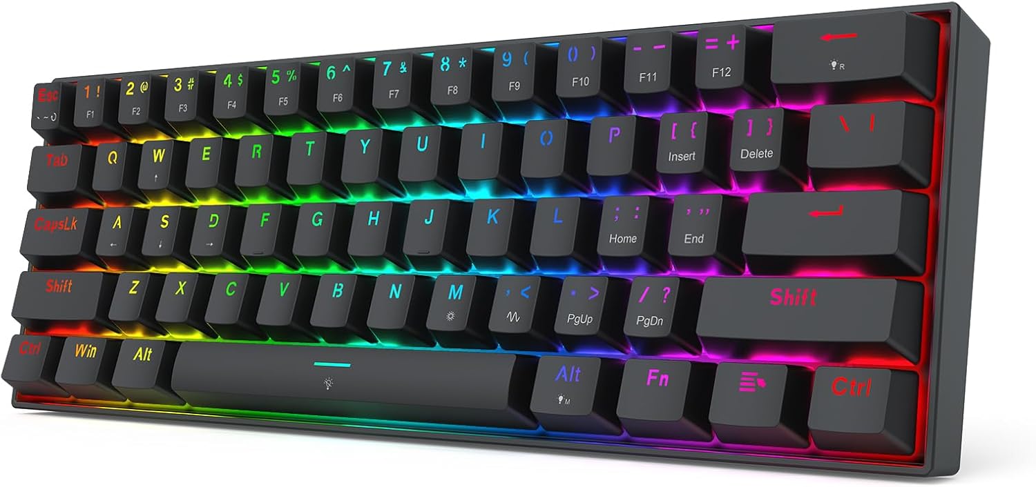 لوحة مفاتيح الألعاب الميكانيكية Redragon K617-RGB Fizz 60% سلكية RGB - أسود، مفتاح أحمر، 61 مفتاحًا