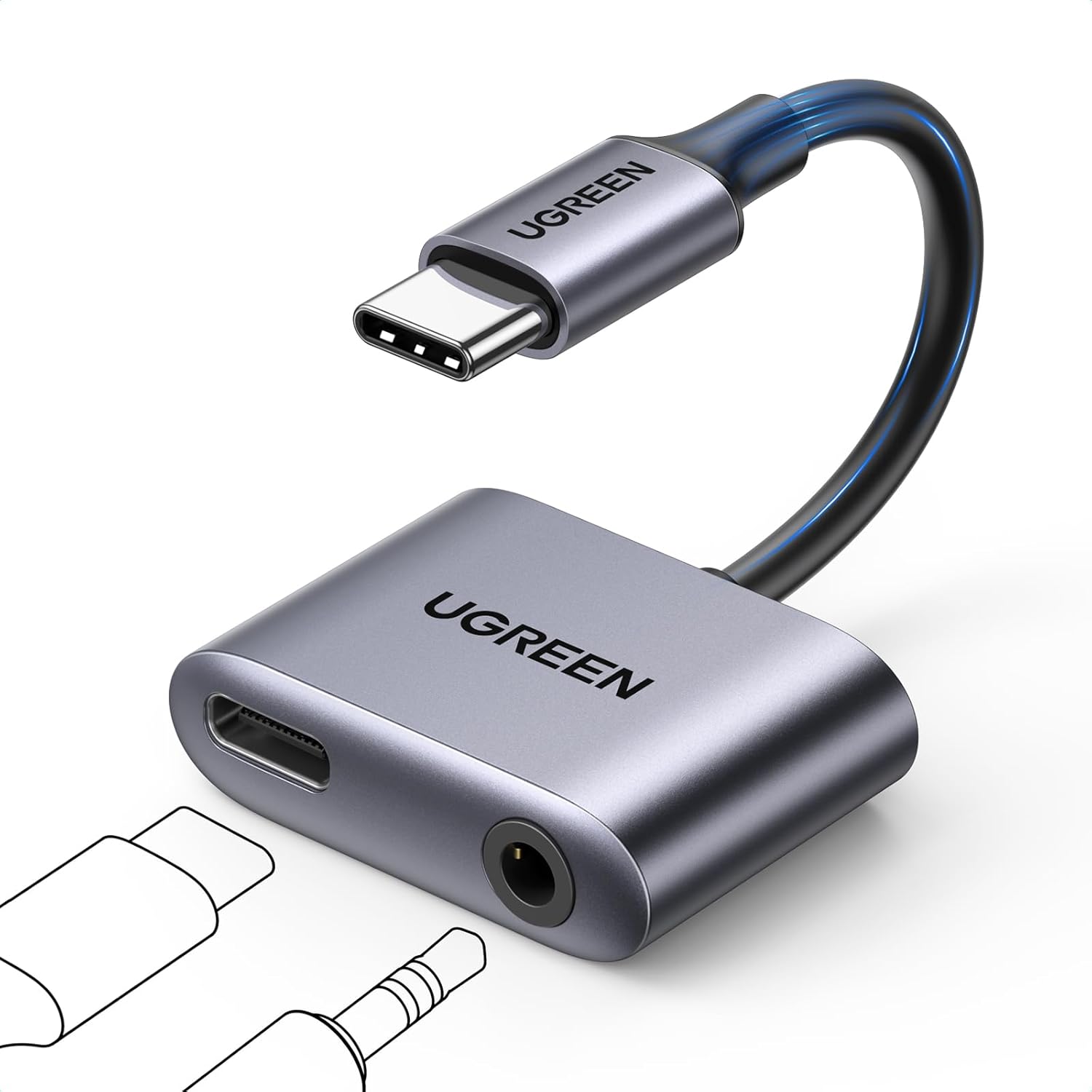 موزع يوجرين USB-C بمنفذين + صوت 3.5 مم أسود
