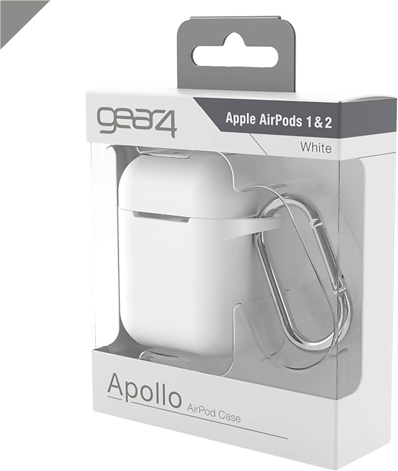 جراب GEAR4 Apollo Airpods خفيف الوزن من السيليكون لحماية كاملة لسماعات Airpods 1 و Airpods 2 مع مشبك مرفق - أبيض