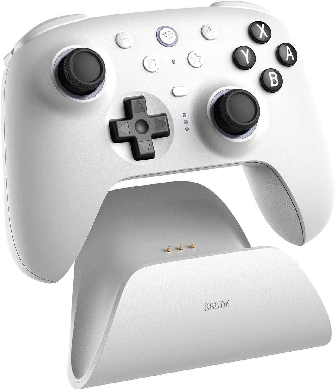 وحدة تحكم 8Bitdo Ultimate 2 بلوتوث لجهاز Switch/Switch 2 وأجهزة الكمبيوتر التي تعمل بنظام Windows، وحدة تحكم Switch Pro مع عصي تحكم TMR، ومشغلات لمسية/تأثير هول قابلة للتبديل، وتحكم في الاهتزاز والحركة - أبيض