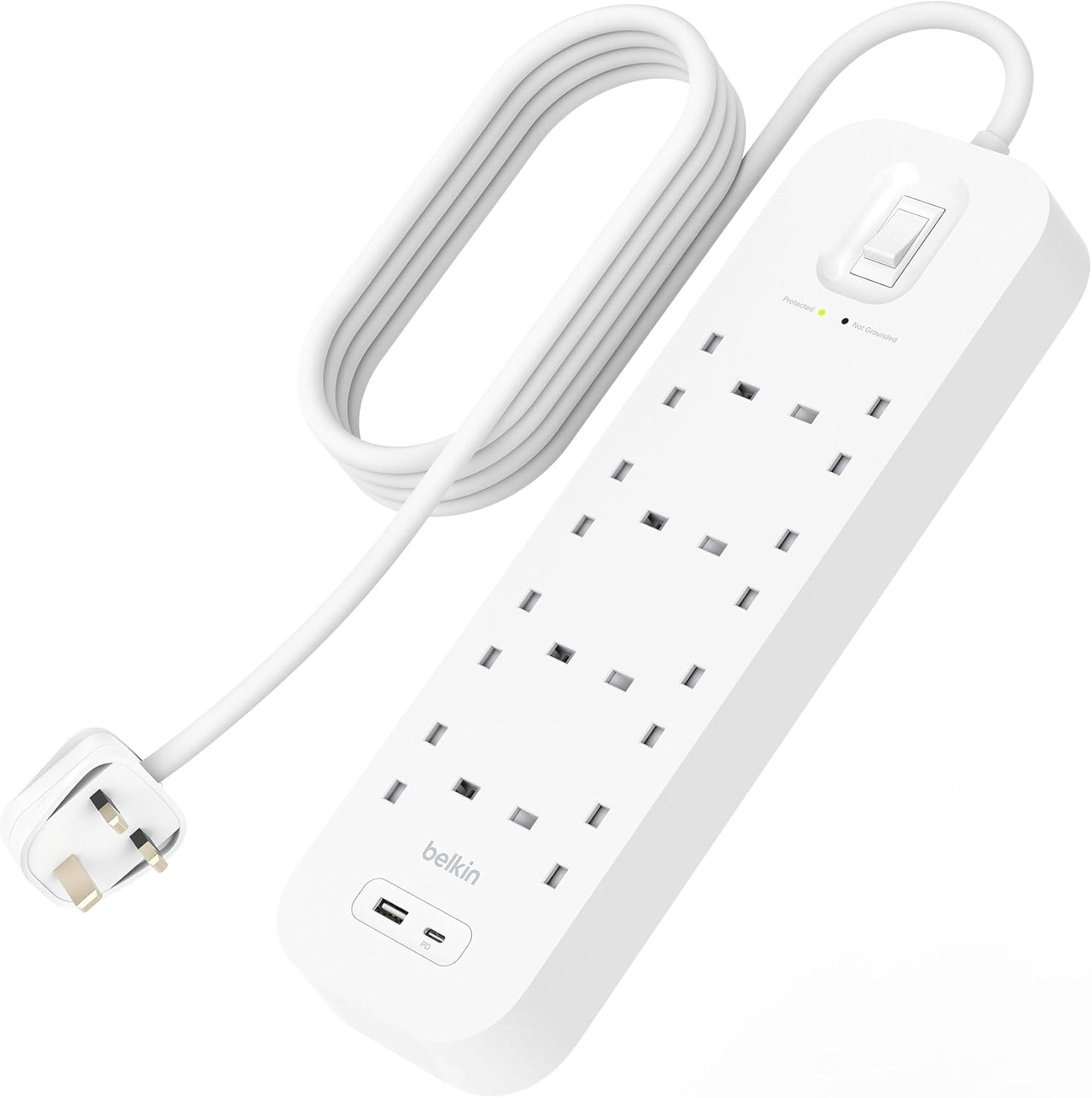 Belkin Surge Protector Power Strip 8 Outlet with 1 USB-C & 1 USB-A 2m