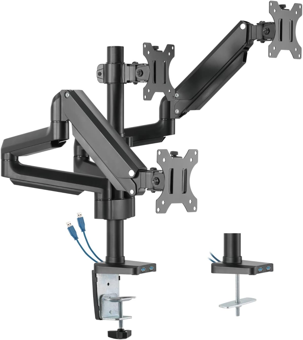 Twisted Minds Premium Triple Monitor Aluminum Pole Mounted Gas Spring Monitor Arm with USB Ports