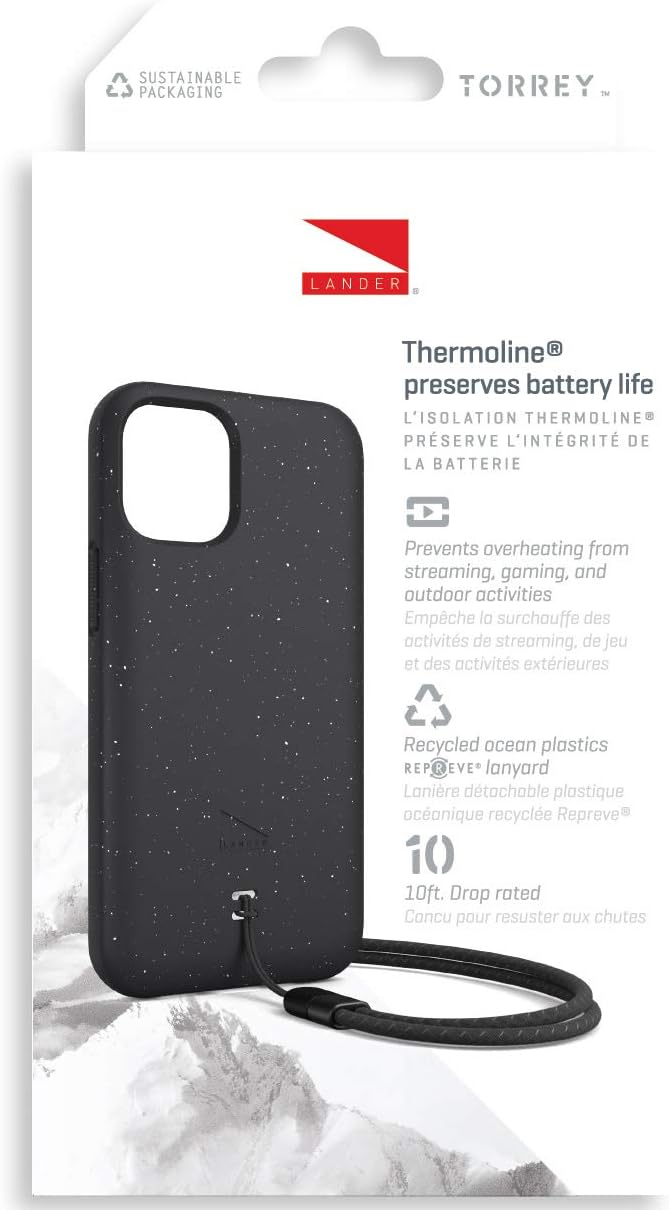 غطاء حماية لاندر توري مصمم لجهاز آيفون 12 برو ماكس مع عزل البطارية ثيرمولاين - أسود