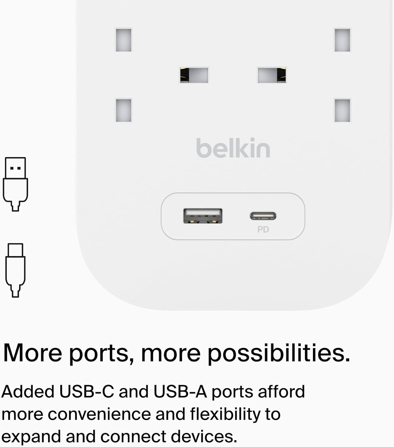 Belkin 6-Outlet Surge Protector Power Strip, Wall-Mountable with 6 AC Outlets, 2M Power Cord White