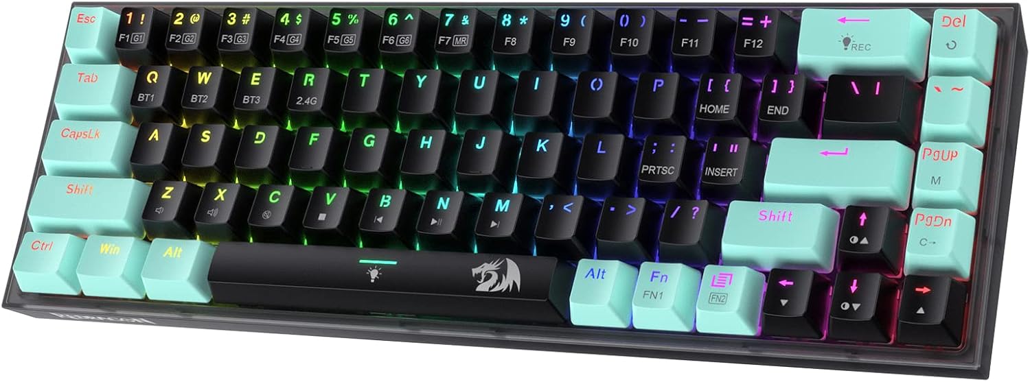 لوحة مفاتيح ميكانيكية Redragon Castor K631rgb Pro لاسلكية 65% RGB (مفاتيح بيضاء / حمراء)