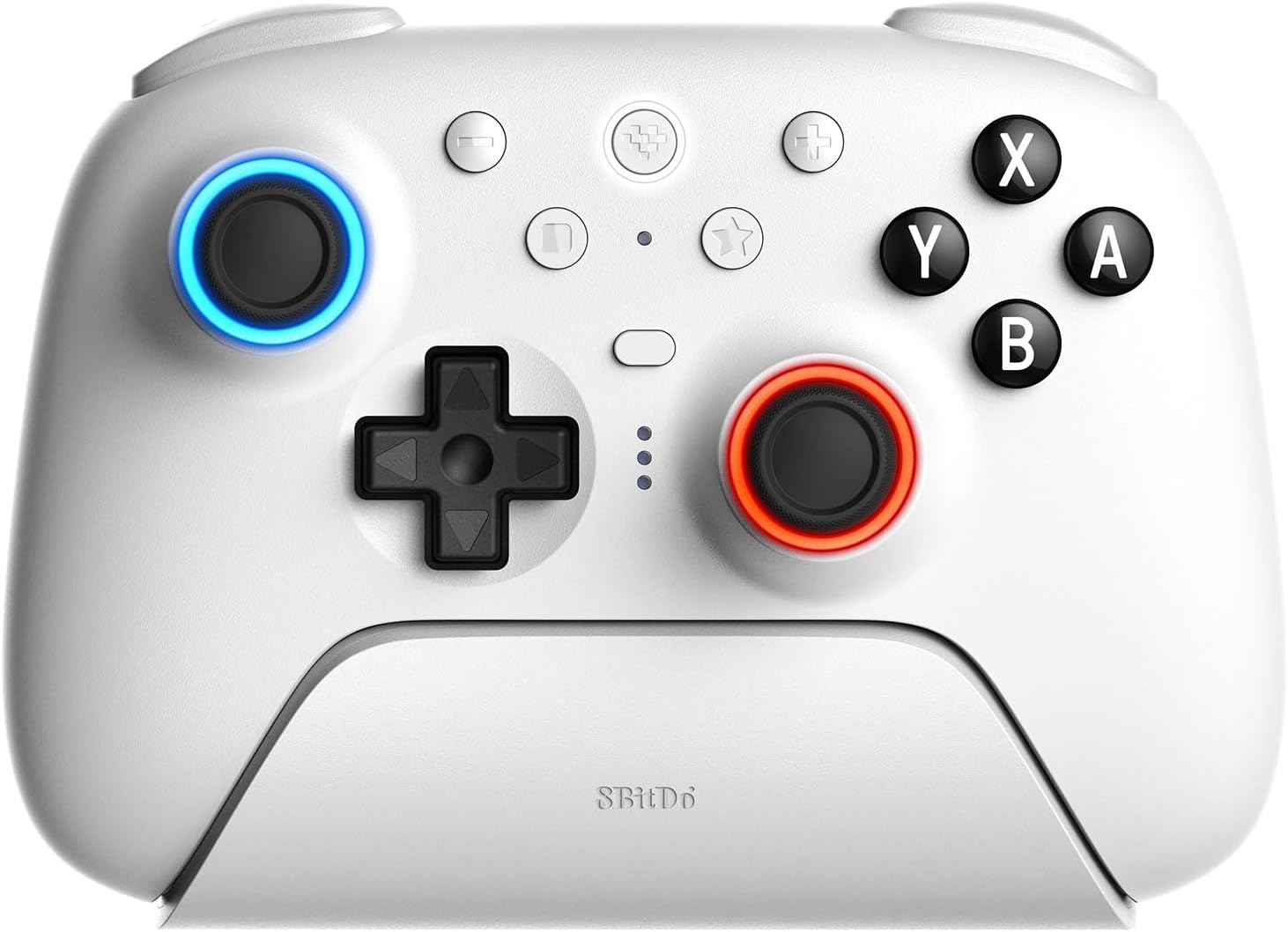 وحدة تحكم 8Bitdo Ultimate 2 بلوتوث لجهاز Switch/Switch 2 وأجهزة الكمبيوتر التي تعمل بنظام Windows، وحدة تحكم Switch Pro مع عصي تحكم TMR، ومشغلات لمسية/تأثير هول قابلة للتبديل، وتحكم في الاهتزاز والحركة - أبيض