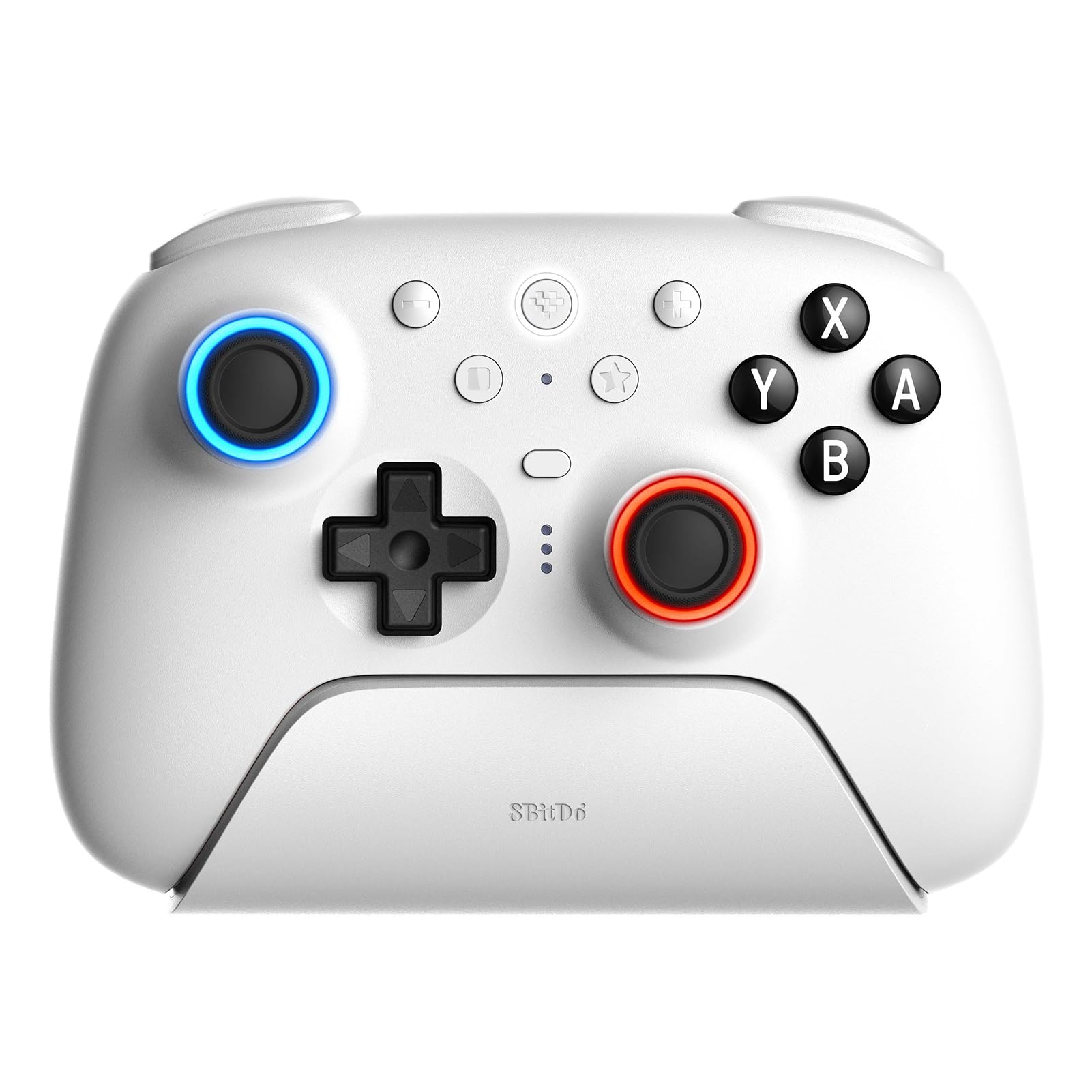وحدة تحكم 8Bitdo Ultimate 2 بلوتوث لجهاز Switch/Switch 2 وأجهزة الكمبيوتر التي تعمل بنظام Windows، وحدة تحكم Switch Pro مع عصي تحكم TMR، ومشغلات لمسية/تأثير هول قابلة للتبديل، وتحكم في الاهتزاز والحركة - أبيض