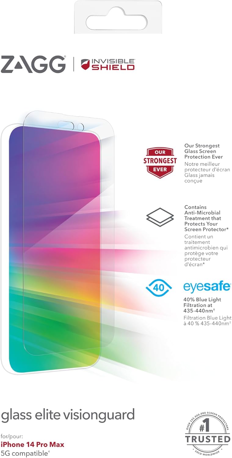 ZAGG InvisibleShield Glass Elite Visionguard Screen Protector Anti Blue Tempered Glass - Case Friendly (14 Pro Max)