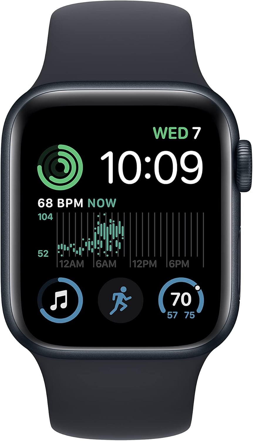 ساعة Apple Watch SE الجيل الثاني GPS مقاس 40 مم هيكل من الألومنيوم منتصف الليل وسوار رياضي منتصف الليل مقاس صغير/متوسط 