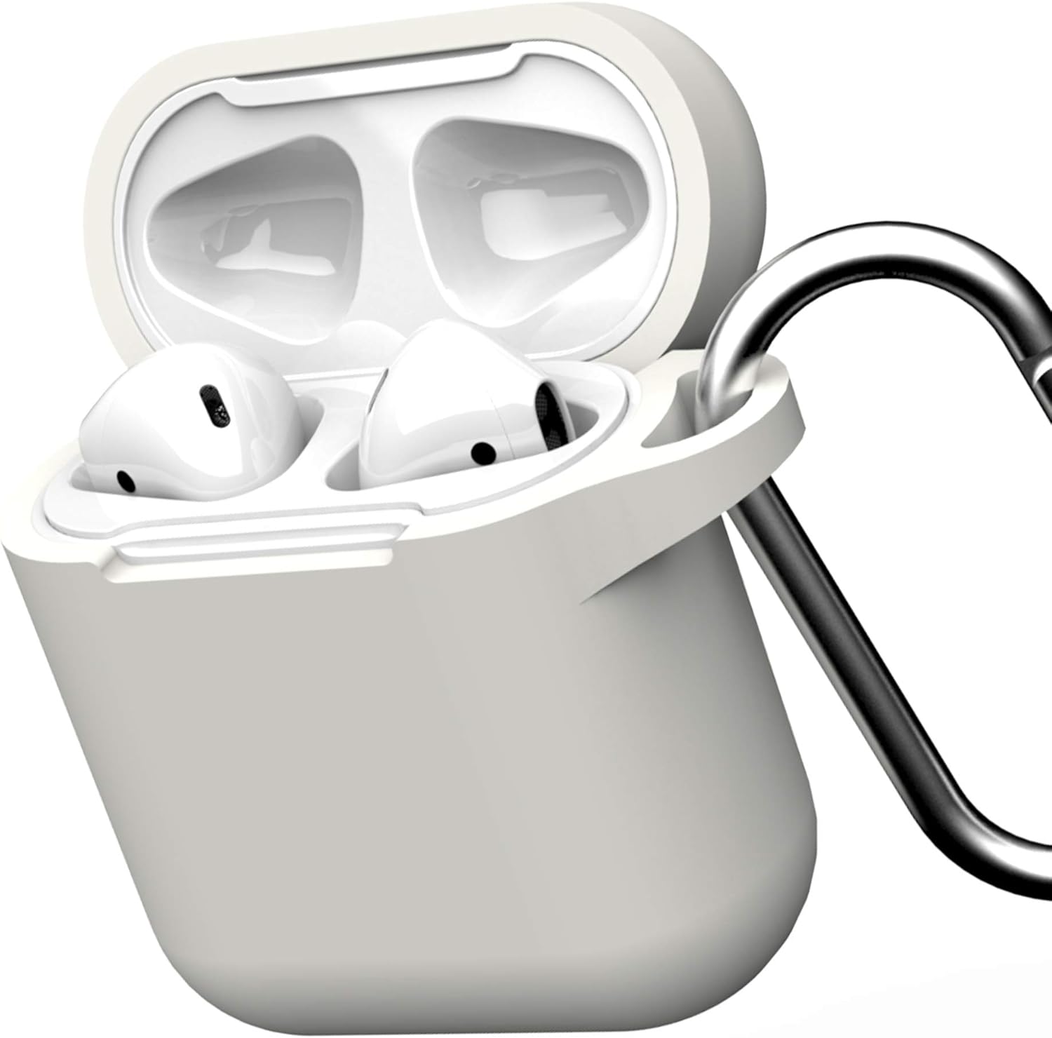 جراب GEAR4 Apollo Airpods خفيف الوزن من السيليكون لحماية كاملة لسماعات Airpods 1 و Airpods 2 مع مشبك مرفق - أبيض
