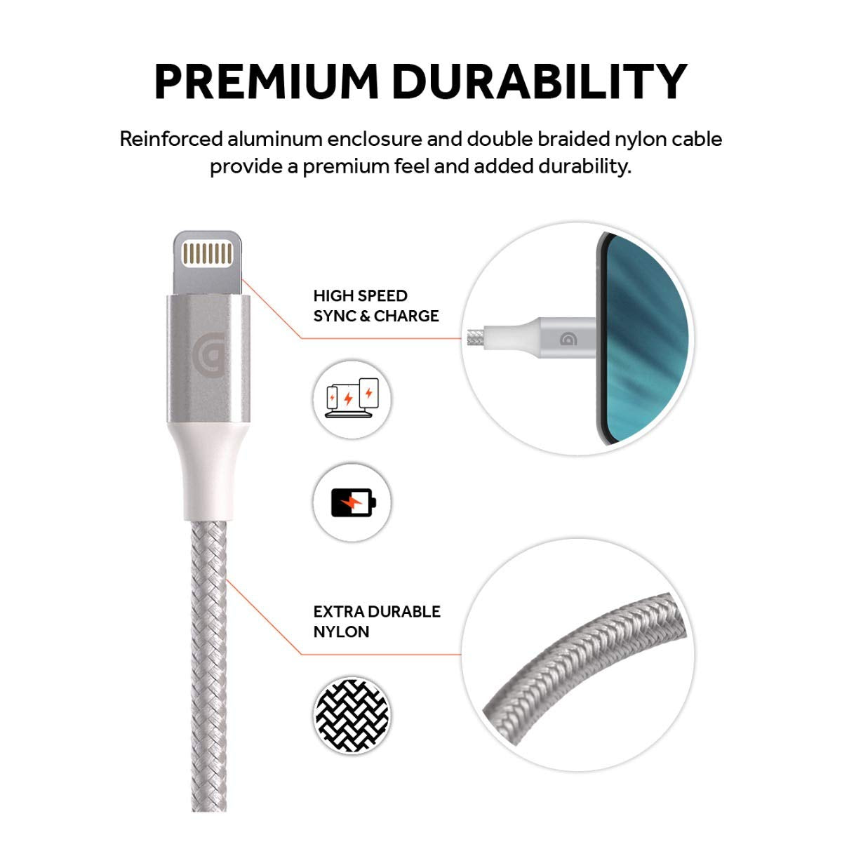 Griffin Premium USB-C to Lightning Cable - 3FT, Silver