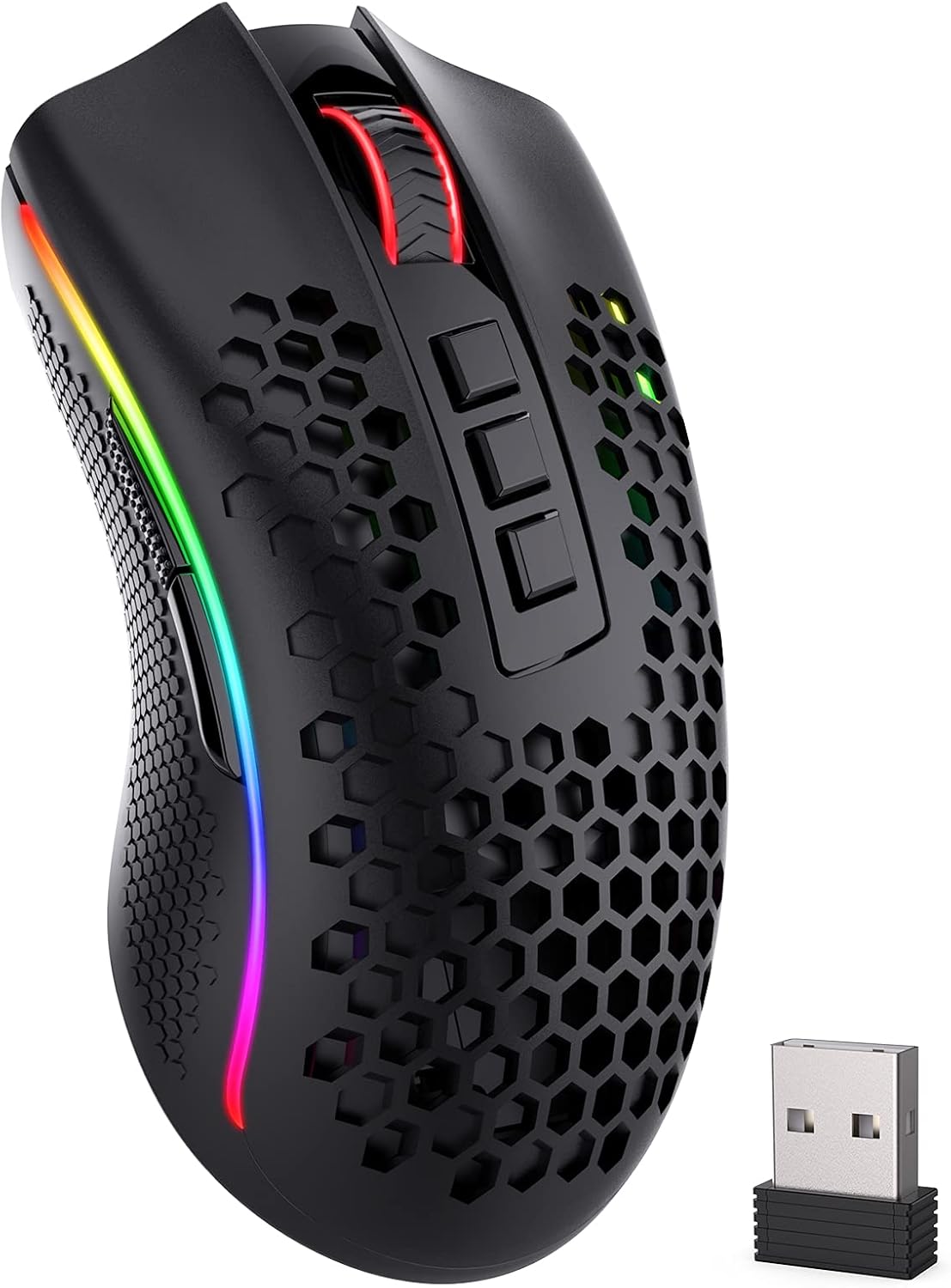ماوس الألعاب اللاسلكي Redragon M808 Storm Pro - تصميم قرص العسل RGB، 16000 نقطة في البوصة
