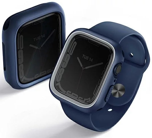 حافظة UNIQ Moduo لساعة Apple Watch مع إطار من البولي كربونات قابل للتبديل مقاس 45/44 مم (أزرق بحري/رمادي)