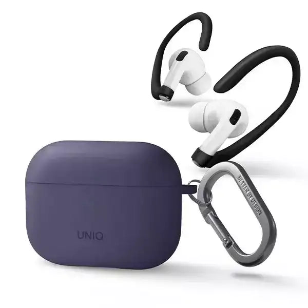 UNIQ etui Nexo AirPods Pro 2 gen + خطافات للأذن من السيليكون باللون الأرجواني/التين الأرجواني