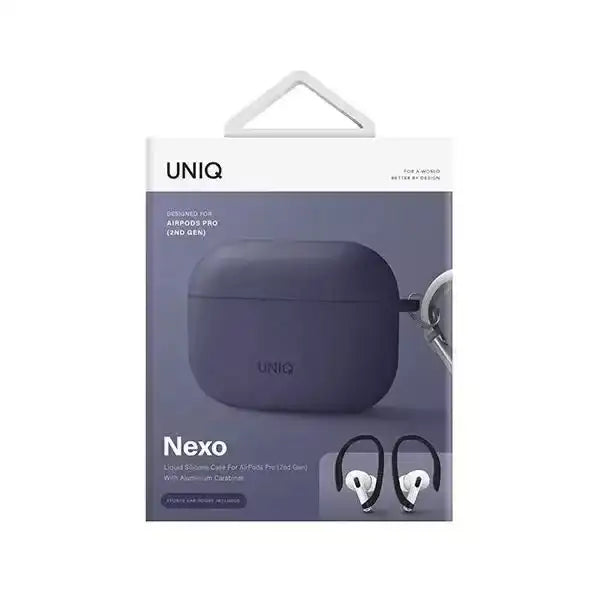 UNIQ etui Nexo AirPods Pro 2 gen + خطافات للأذن من السيليكون باللون الأرجواني/التين الأرجواني