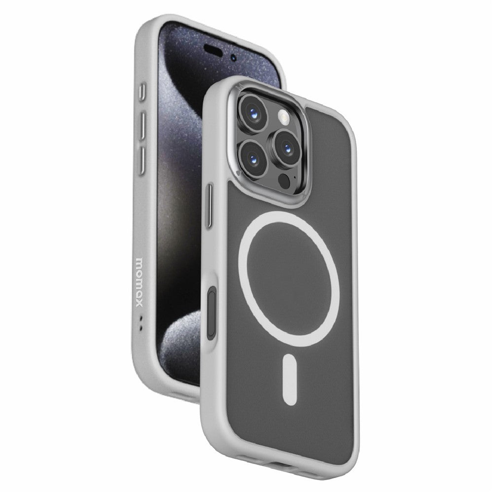 جراب MOMAX CPAP24 لهاتف iPhone 16 Pro متوافق مع غطاء MagSafe TPU+PC غير اللامع - رمادي فاتح