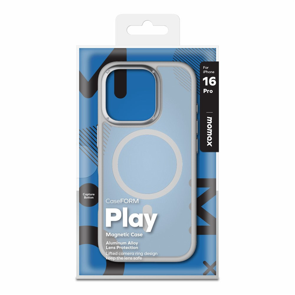 جراب MOMAX CPAP24 لهاتف iPhone 16 Pro متوافق مع غطاء MagSafe TPU+PC غير اللامع - رمادي فاتح