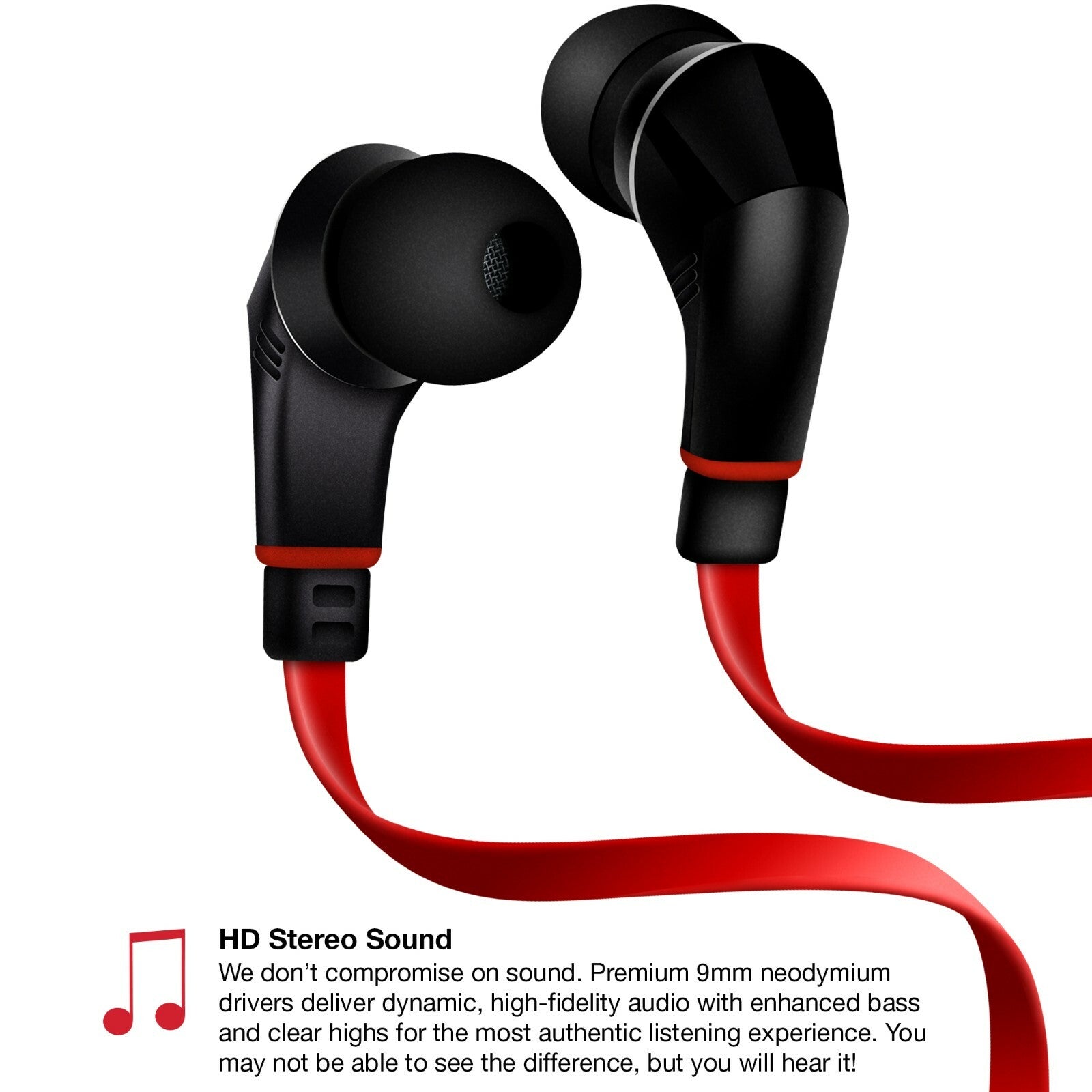 New NoiseHush Naztech NX80 Black/Red In-Ear Headsets Bluetooth Earphones Earbuds