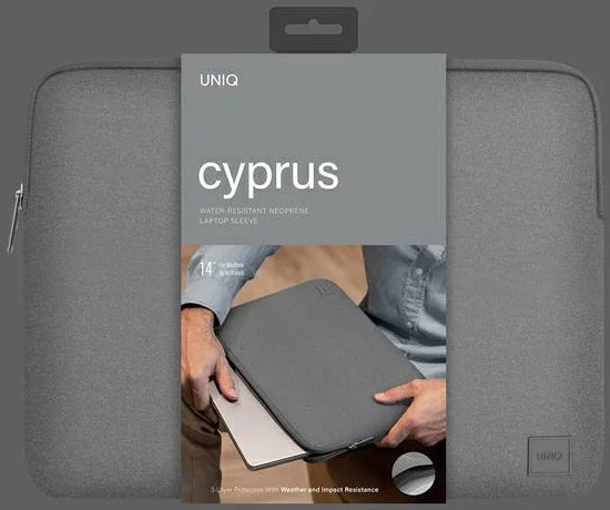 جراب UNIQ Cyprus لأجهزة الكمبيوتر المحمولة والأجهزة اللوحية - مصنوع من النيوبرين المقاوم للماء حتى مقاس 14 بوصة، رمادي مارل