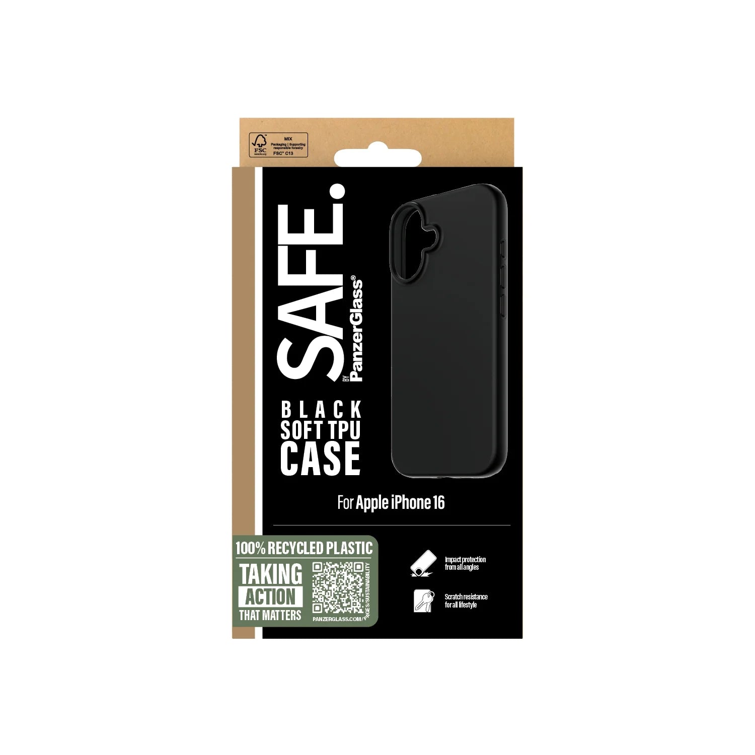 PanzerGlass SAFE by PG TPU Case – Apple iPhone 16 (6.1″) – Black