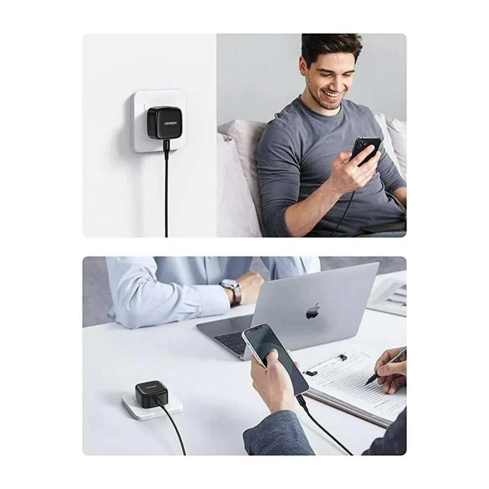شاحن حائط يوجرين 20 وات USB-C PD مع كابل لجهاز iPhone - أسود