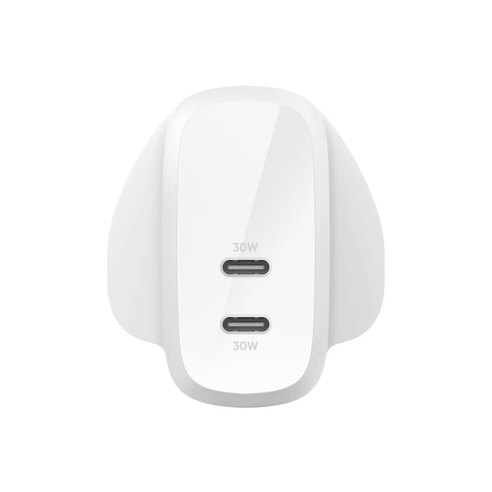 Belkin Boost Charge dual USB-C plug with PPS, 60W  Phone Charger White