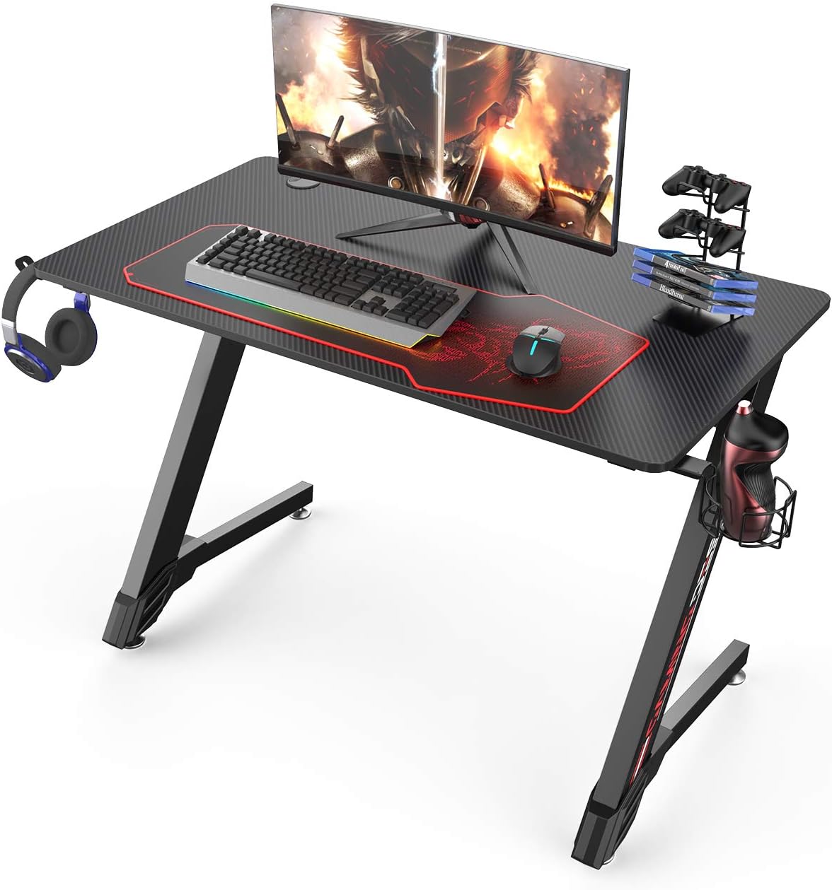 Eureka Ergonomic 43-Inch Z-Shaped Black Gaming Desk