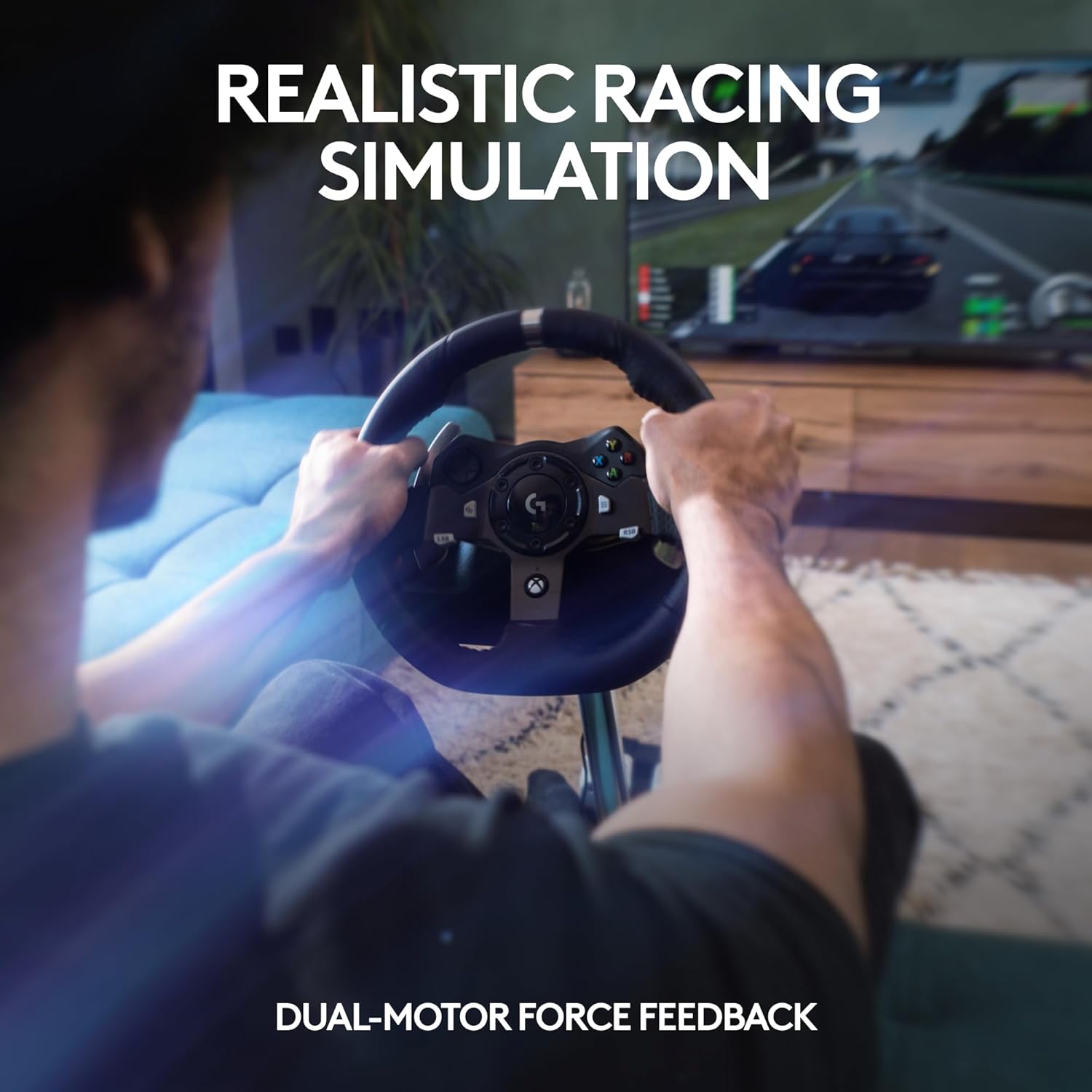 Logitech G92 Driving Force Racing Wheel and Floor Pedals, Real Force Feedback, Stainless Steel Paddle Shifters, Leather Steering Wheel Cover for Xbox Series X|S, Xbox One, PC, Mac - Black