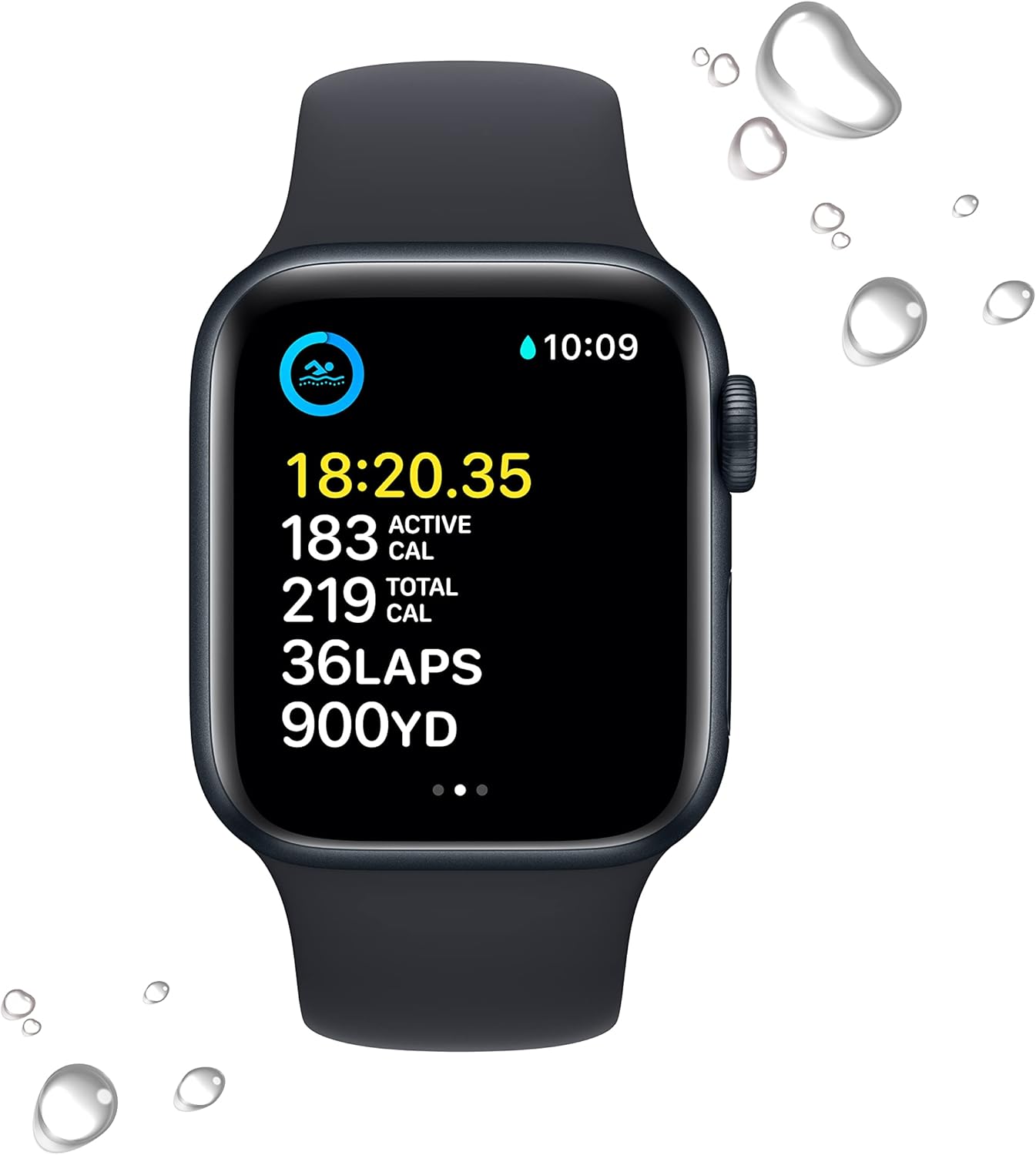 ساعة Apple Watch SE الجيل الثاني GPS مقاس 40 مم هيكل من الألومنيوم منتصف الليل وسوار رياضي منتصف الليل مقاس صغير/متوسط 