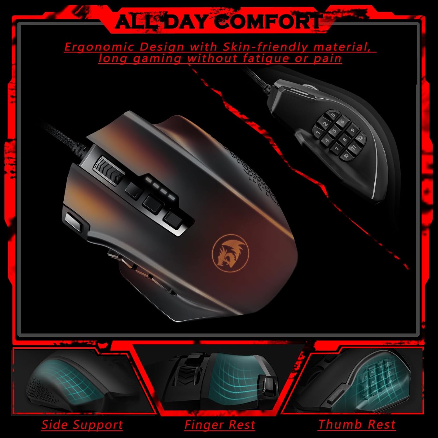 ماوس الألعاب Redragon M901 Perdition 24000DPI MMO - سلكي RGB مع 18 زرًا قابلًا للبرمجة