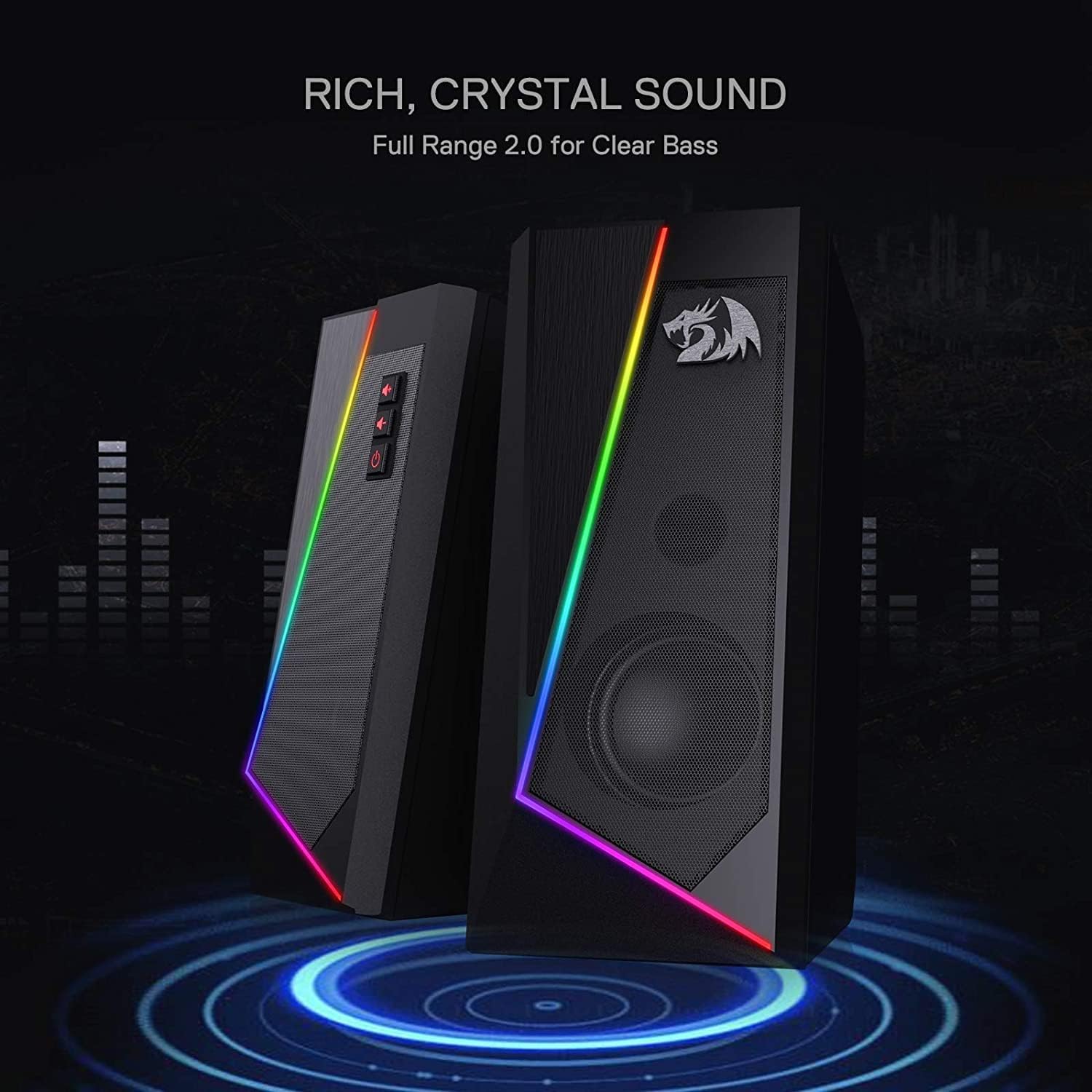 مكبرات صوت سطح المكتب Redragon GS520 Anvil RGB، مكبر صوت ستيريو للكمبيوتر الشخصي بقناتين مع 6 أوضاع LED ملونة