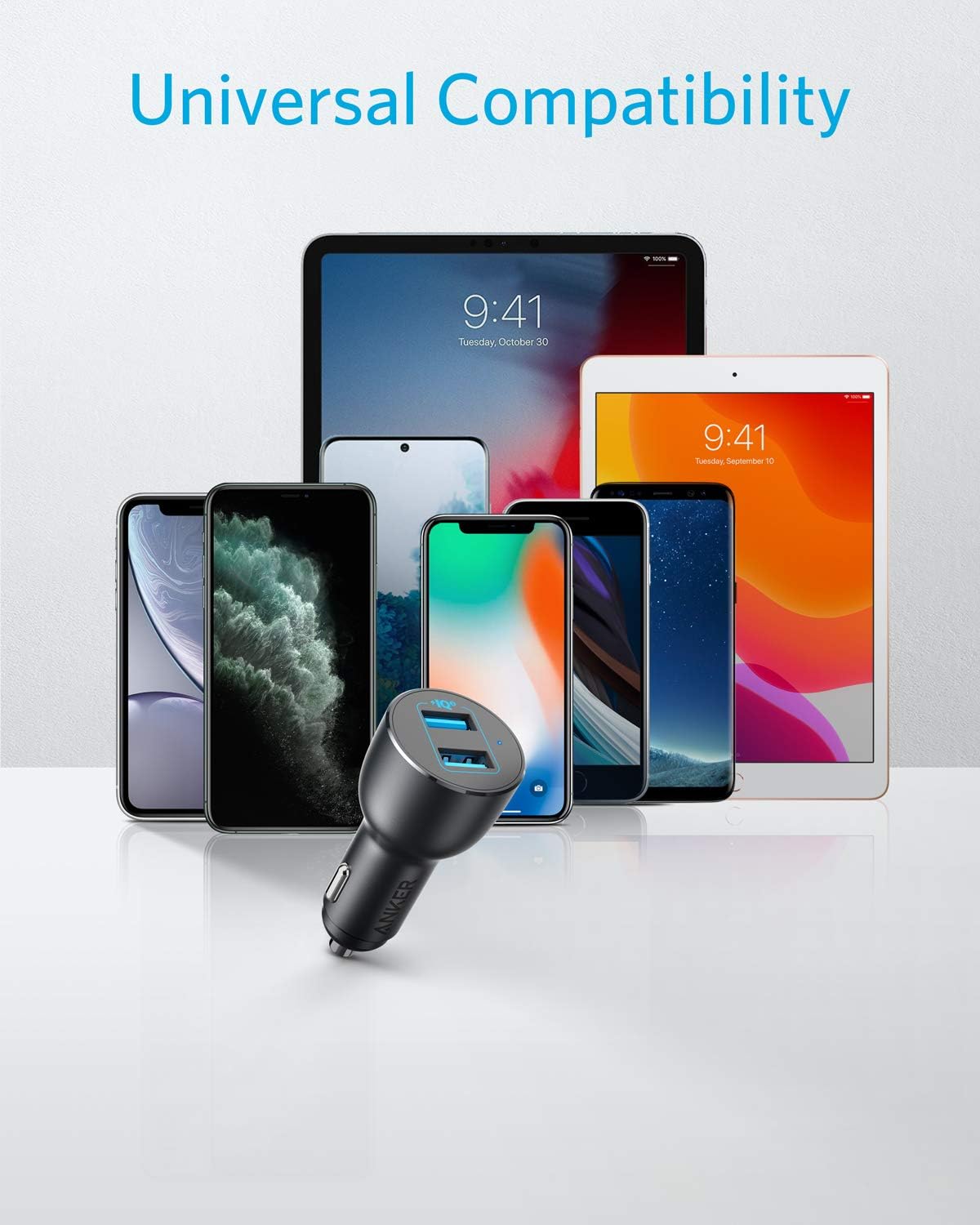 شاحن سيارة Anker PowerDrive III ثنائي المنفذ 36 واط من سبائك الألومنيوم - أسود 