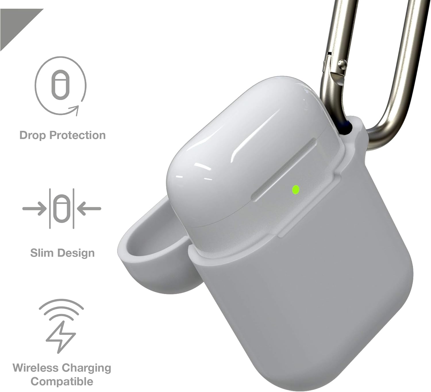 جراب GEAR4 Apollo Airpods خفيف الوزن من السيليكون لحماية كاملة لسماعات Airpods 1 و Airpods 2 مع مشبك مرفق - أبيض