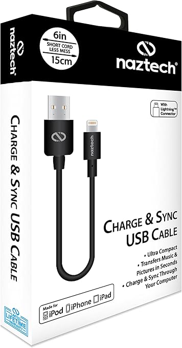 Naztech USB to MFi Lightning Rounded Cable | 6" | Black