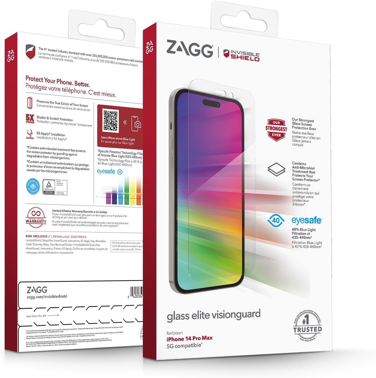 ZAGG InvisibleShield Glass Elite Visionguard Screen Protector Anti Blue Tempered Glass - Case Friendly (14 Pro Max)