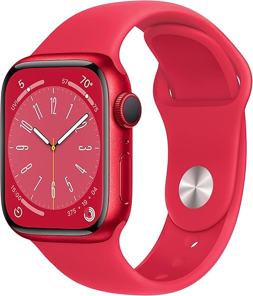 ساعة Apple Watch Series 8 GPS مقاس 41 مم مع هيكل من الألومنيوم وسوار رياضي (PRODUCT)RED - عادي: